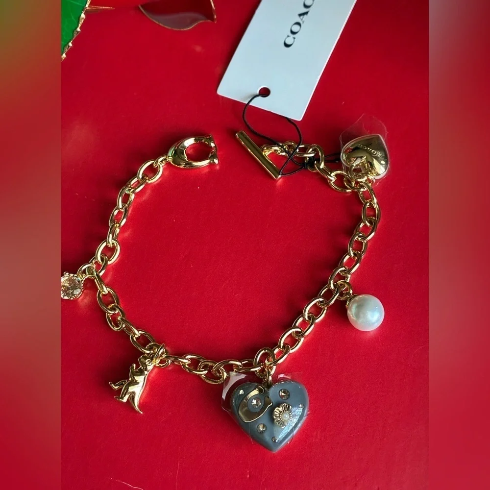 COACH Bracelet,Coach Gold and Gray Charm Bracelet